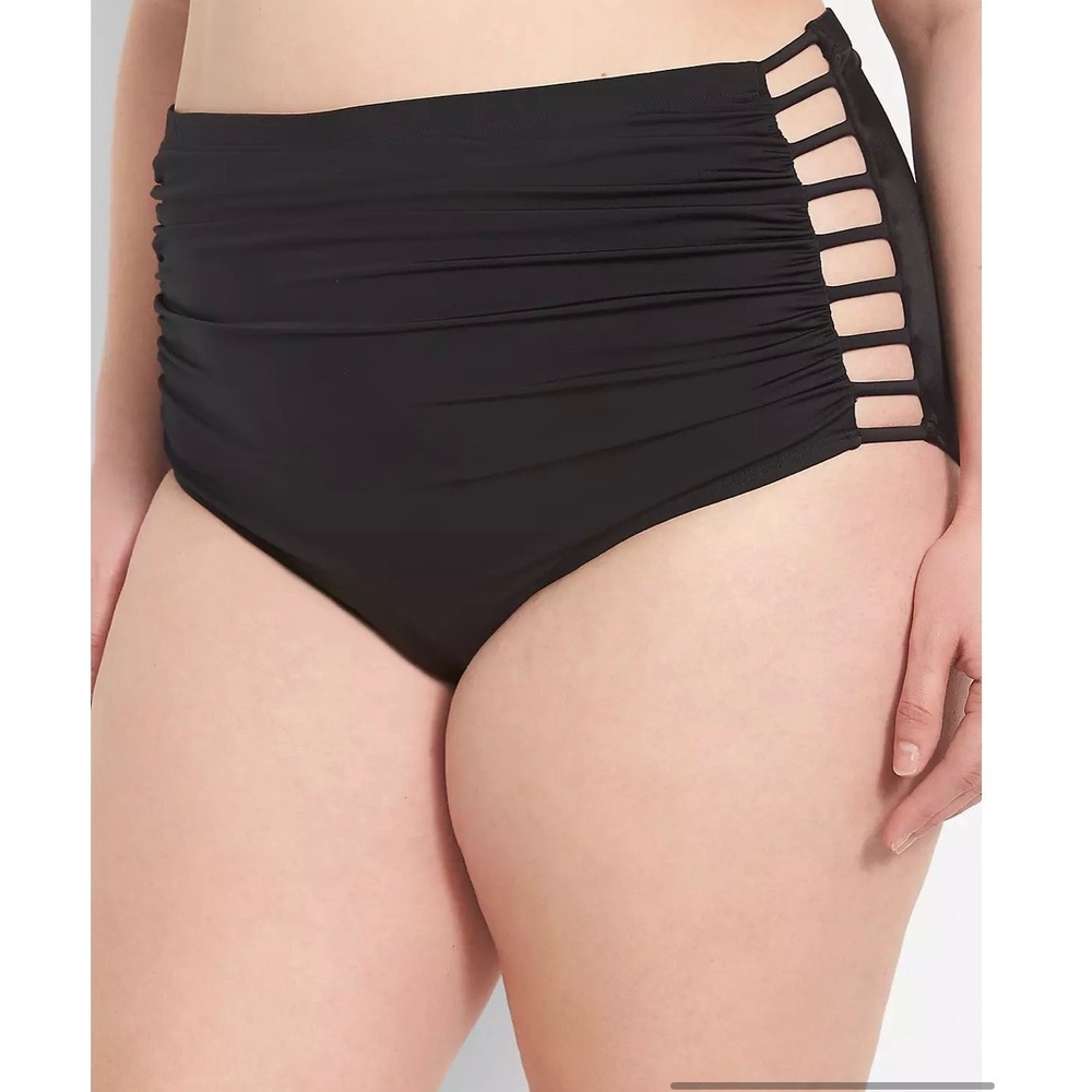 Lane Bryant Swim Black High Waist Bikini Bottom Side Cutout Ruched 24 Repreve